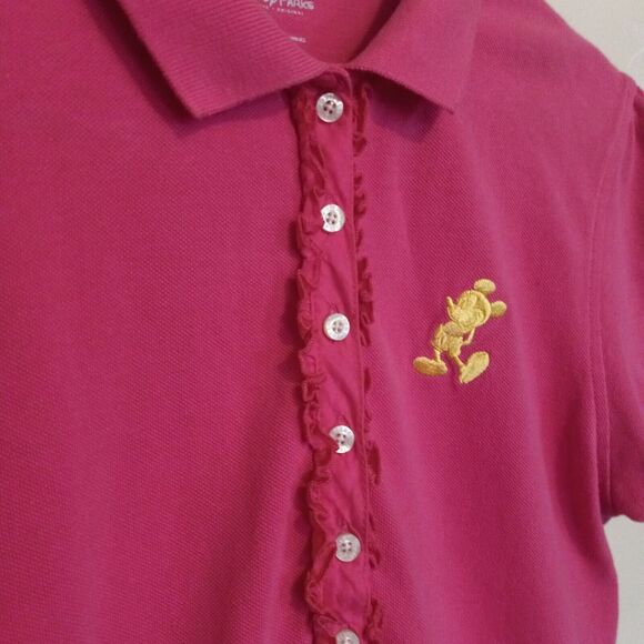 Disney Parks Embroidered Mickey Polo Shirt-Large-Ruffle Trim-Side Vents-Pink - Picture 5 of 10